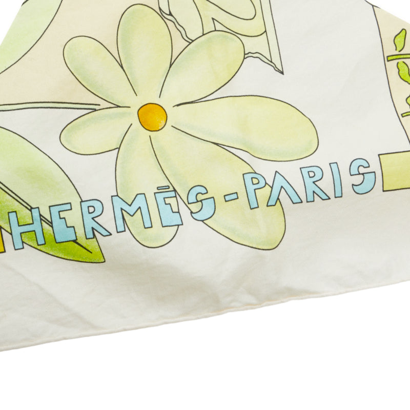 Hermes Le Printemp Spring La Renaissance Silk Scarf White
