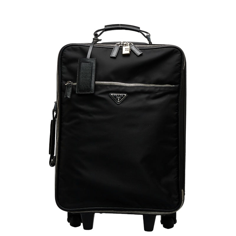 PRADA Rolling Suitcase Carry Bag VV0030 Nylon Leather Black