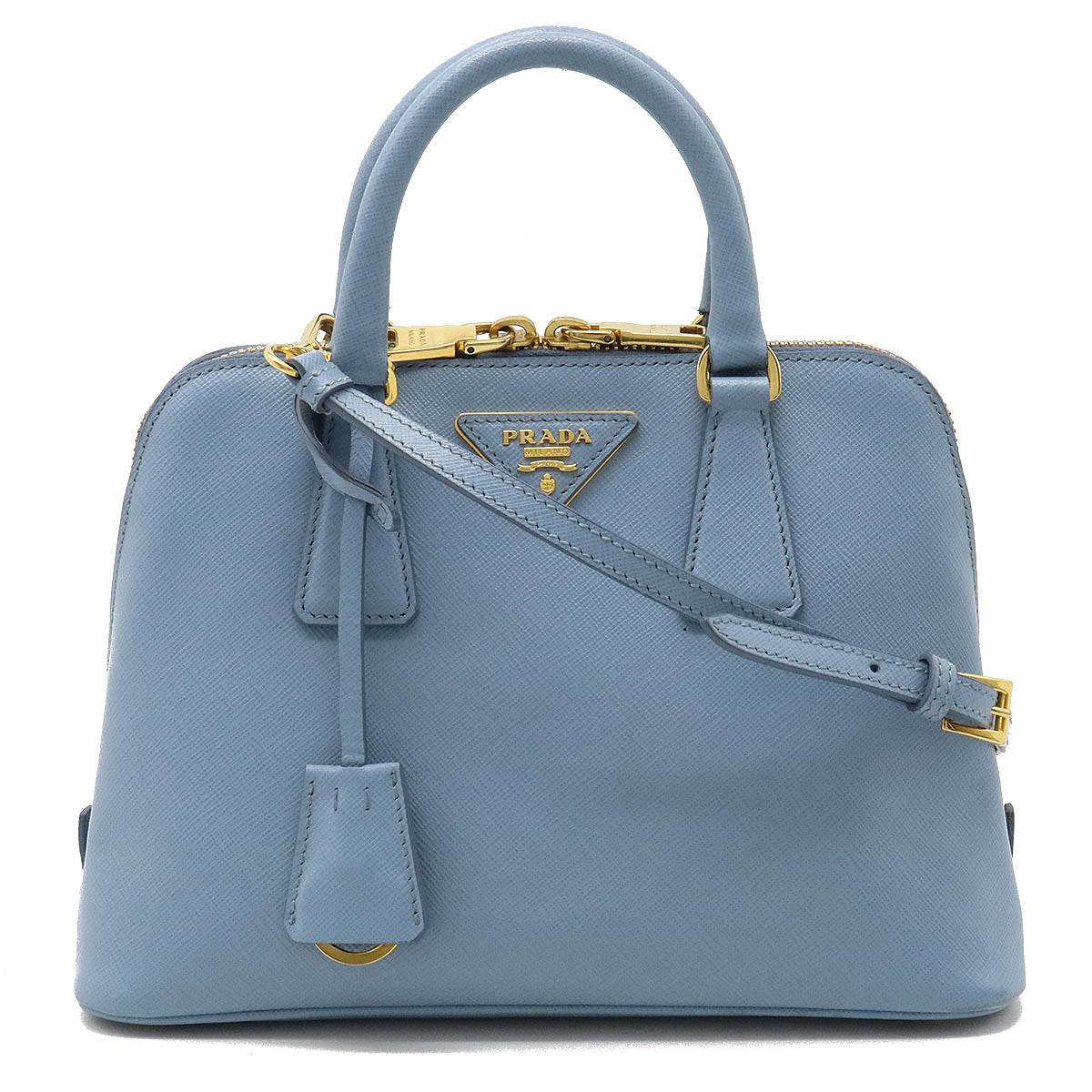 Authentic Prada Teal Blue Saffiano Leather Small Promenade Alma Bag BL0838