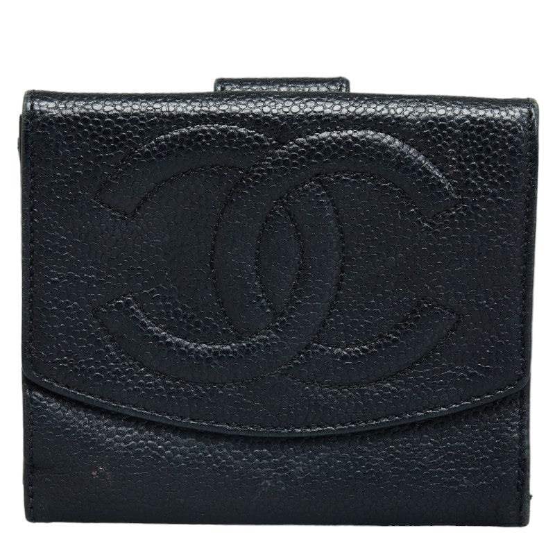 Chanel Coco Double Folded Wallet Compact Wallet Black Leather  Chanel