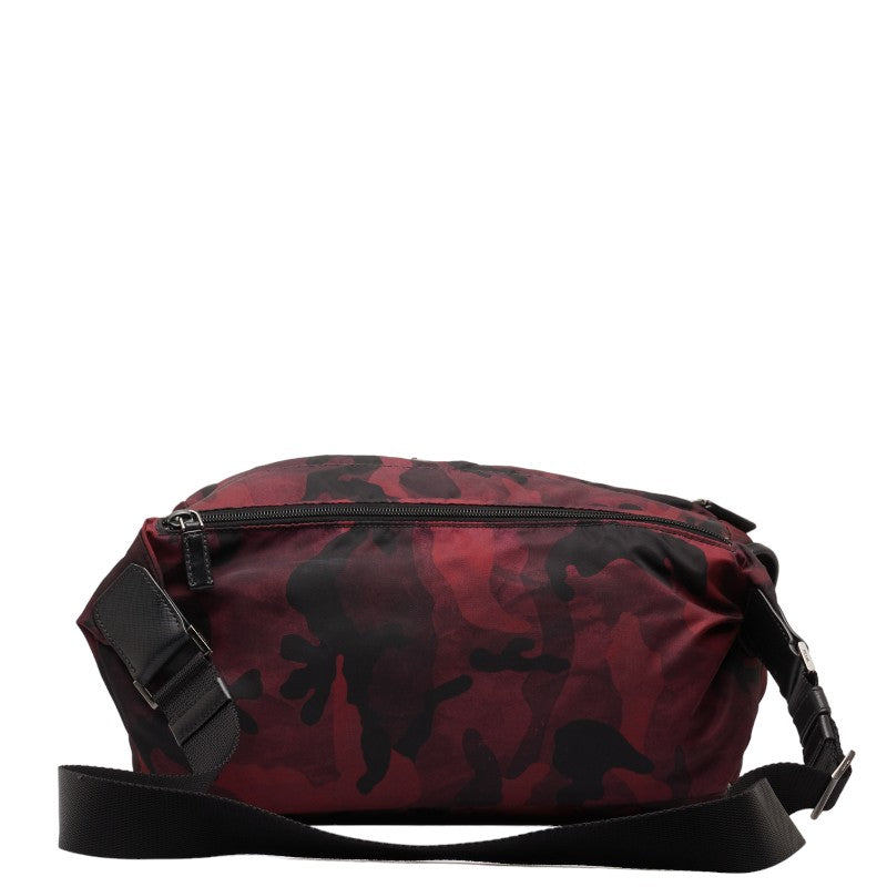 Prada Camouflage Triangle Logo  Sloping Shoulder Bag Red Black Nylon