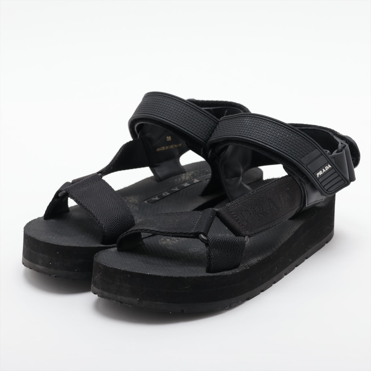 Prada Leather X Fabric Sandal 35  Black Berklee