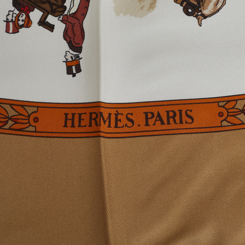 Hermès Carré 90 LA PROMENADE DE LONGCHAMPS Road to Longchamp Scarf Brown