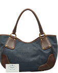 Prada Logo  Handbag BR4635 Navy Brown Canvas Leather  Prada