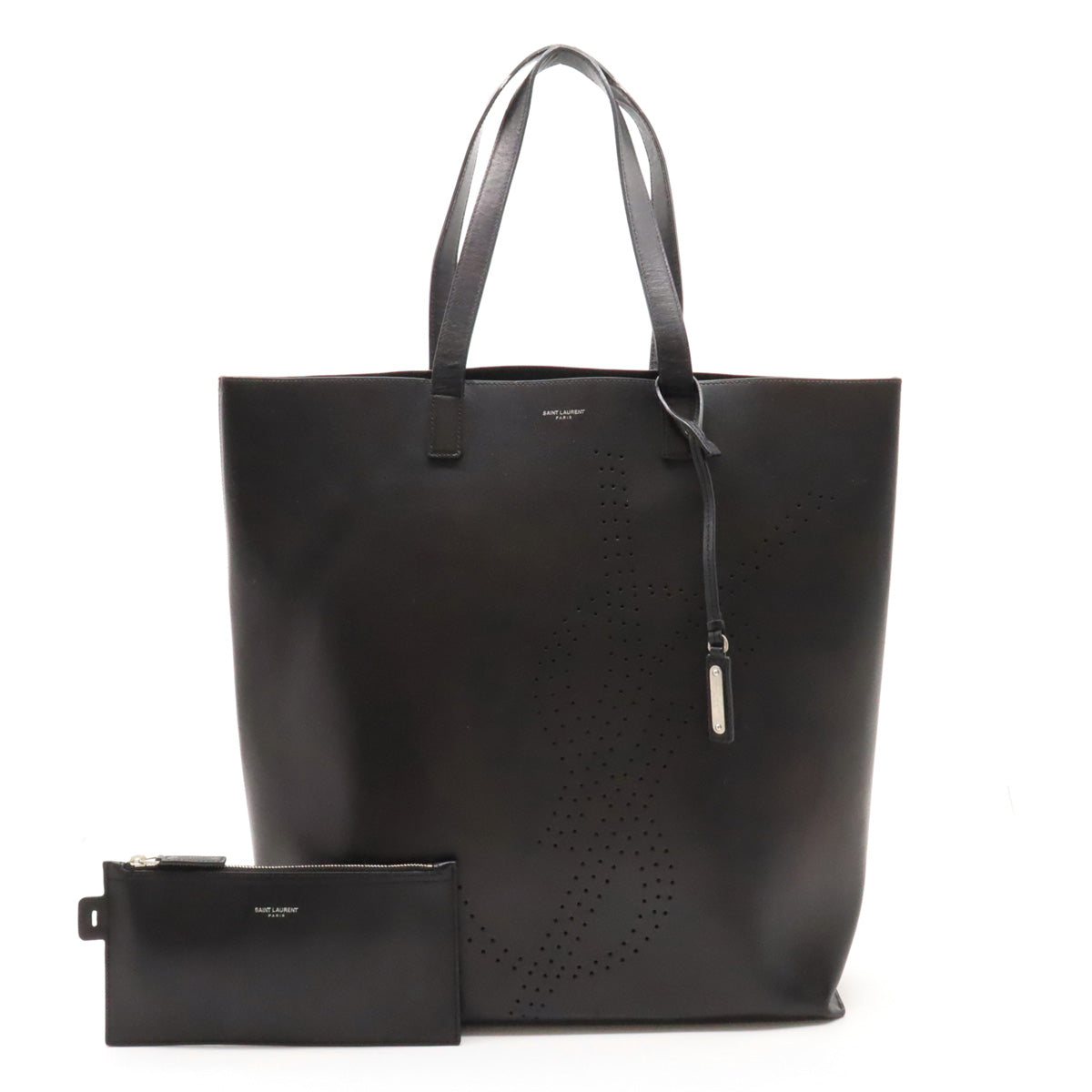 SAINT LAURENT Shopping Tote Bag Calfskin Black 396906