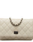 Chanel Matrasse 2.55 Single Flap Long Wallet Chain Wallet White Caviar S  CHANEL