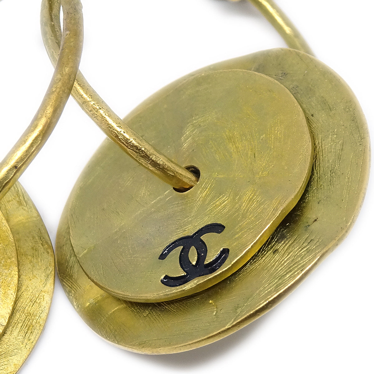 Chanel Dangle Hoop Earrings Clip-On Gold 94A