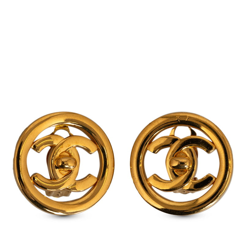 Chanel Vintage Coco Turn Lock Motif Earrings Gold Plated Women&#39;s
