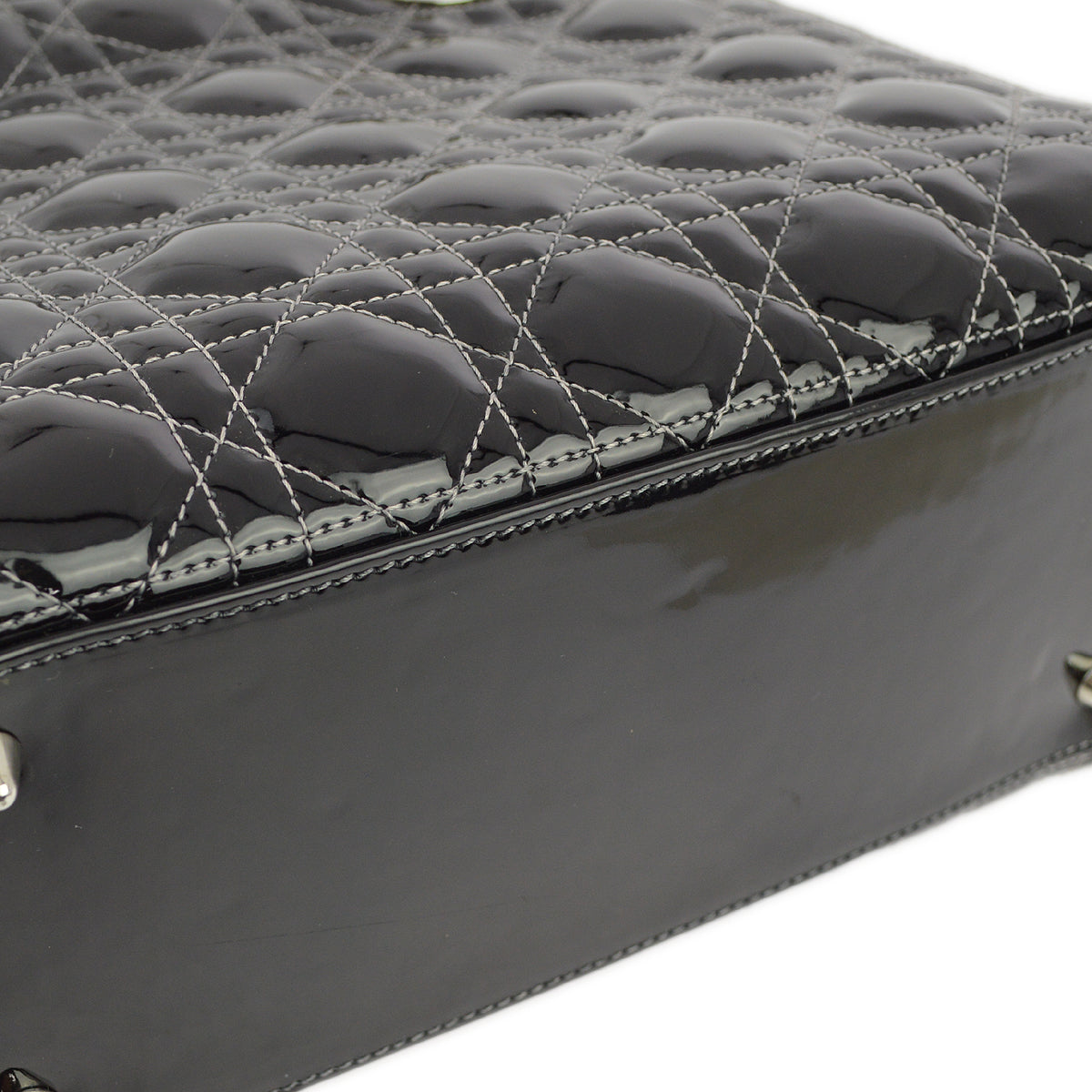 Christian Dior Black Patent Lady Dior Cannage 2way Shoulder Handbag