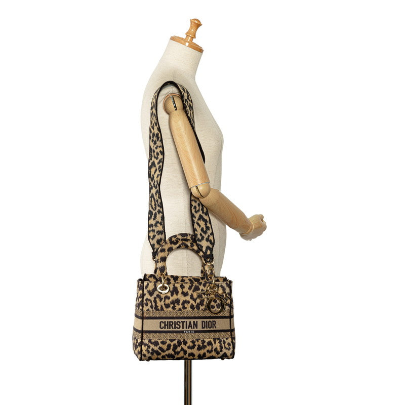 Dior Leopard Lady Dior Handbag 2WAY Black Canvas