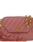 Chanel 1991-1994 Pink Lambskin Mini Diagonal Stitch Camera Bag