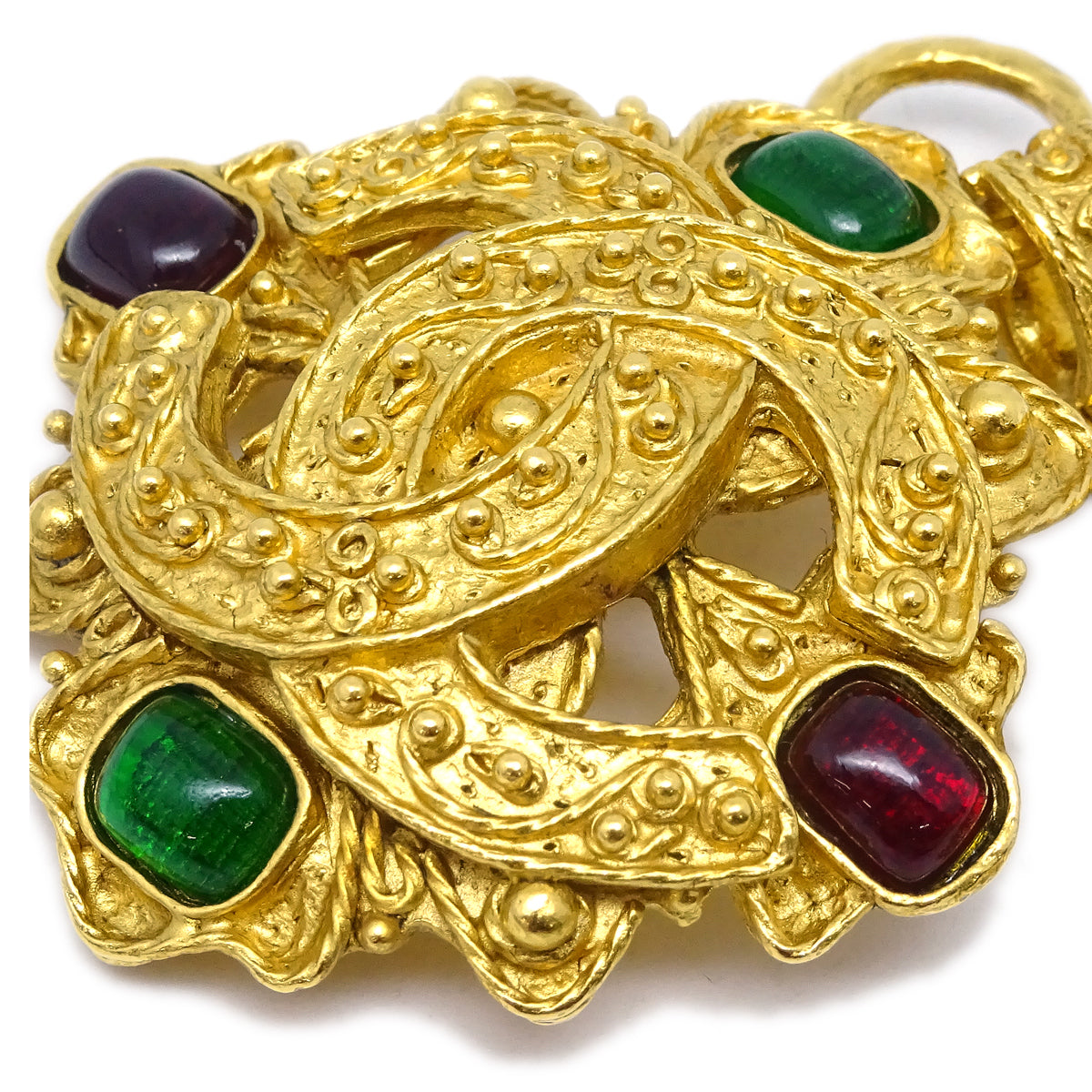Chanel Gripoix Brooch Pin Gold Green 94A