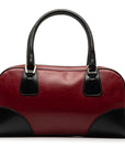 Prada Logo Handbag Wine Red Black Leather  Prada