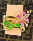 Fendi * Zucca Rhinestone Floral Handbag Brown