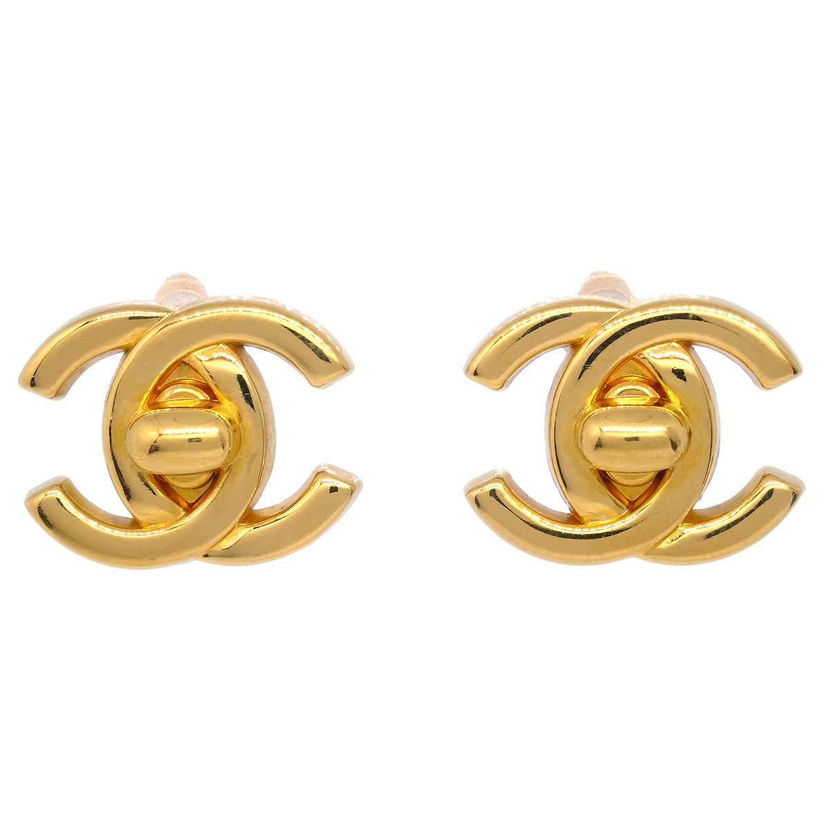Chanel CC Turnlock Earrings Clip-On Gold Small 97P