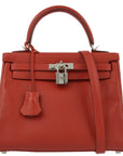 Hermes Rouge Vif Swift Kelly 25 Retourne 2way Shoulder Handbag