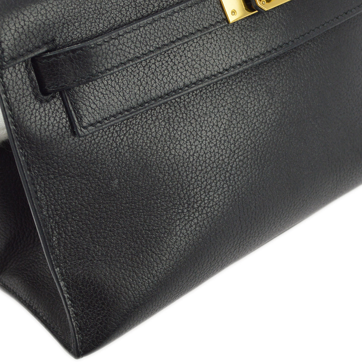 Hermes * Black Evergrain Kelly Pochette Handbag