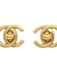 Chanel 1995 Crystal & Gold CC Turnlock Earrings Clip-On Large