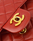 Chanel * Red Lambskin Small Classic Double Flap Shoulder Bag