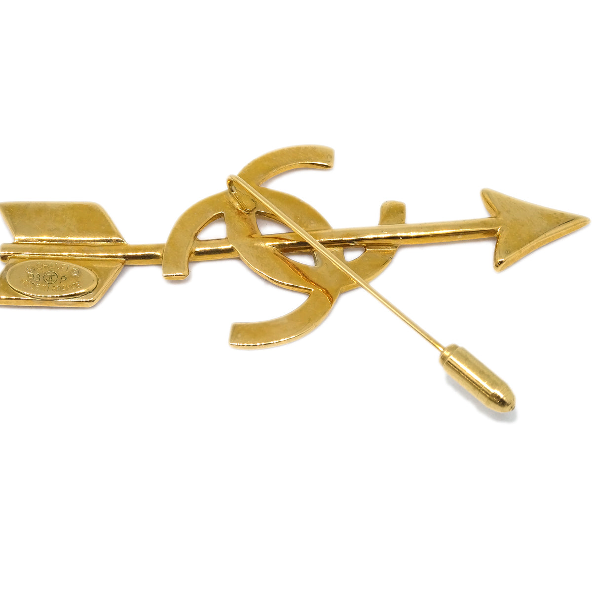Chanel Bow And Arrow Heart Brooch Gold 93P