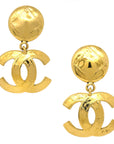 Chanel 1994 Quilted CC Dangle Earrings Clip-On Gold Small