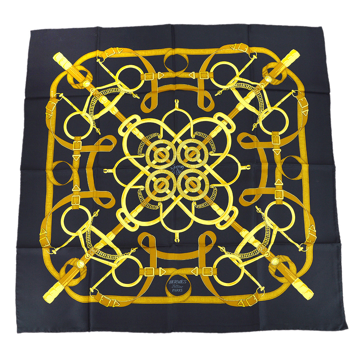 Hermes Carre 90 Eperon D&#39;Or Golden Scarf Silk