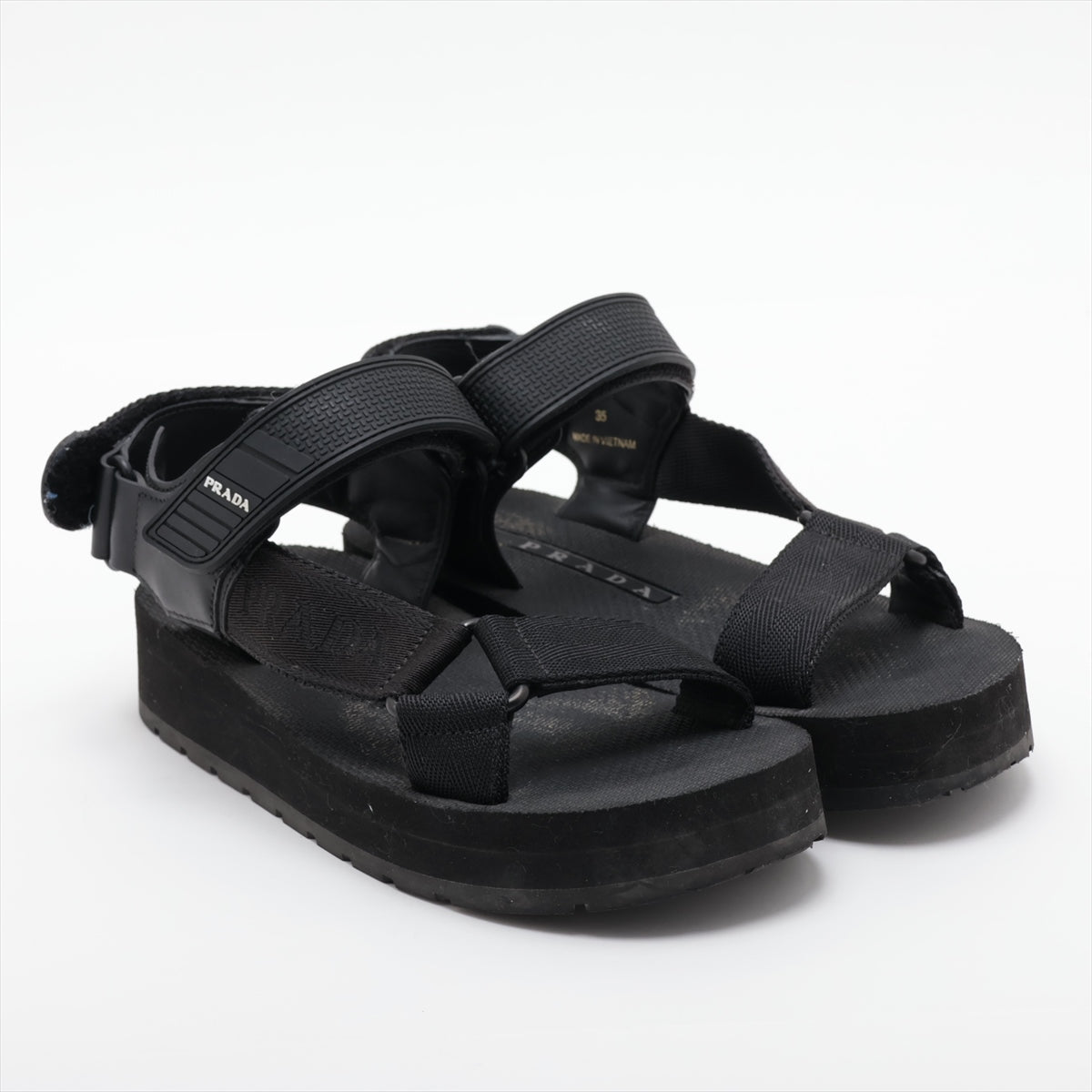 Prada Leather X Fabric Sandal 35  Black Berklee