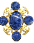 Chanel Stone Brooch Pin Gold Blue 95A