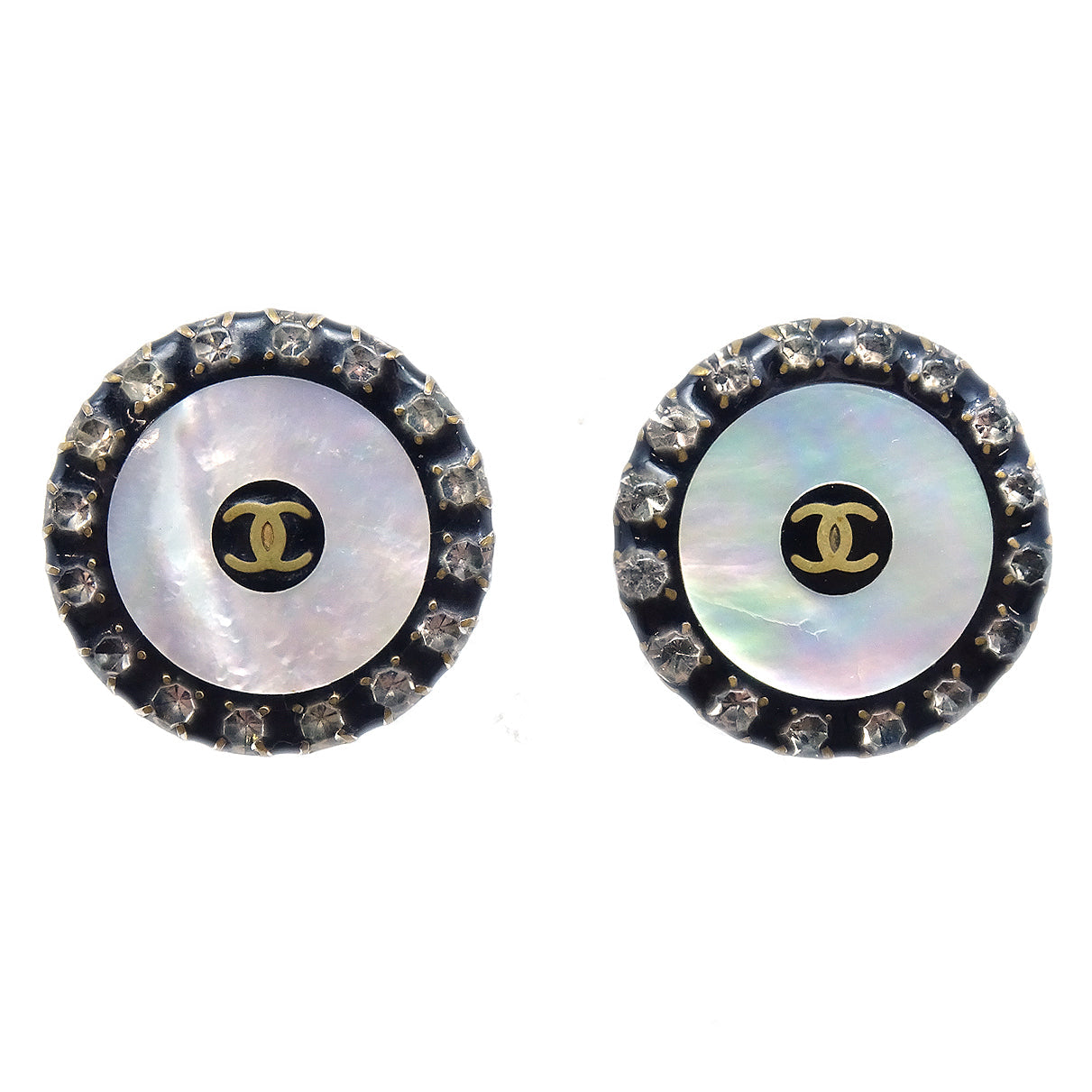 Chanel 1997 Mother of Pearl &amp; Crystal Earrings Clip-On