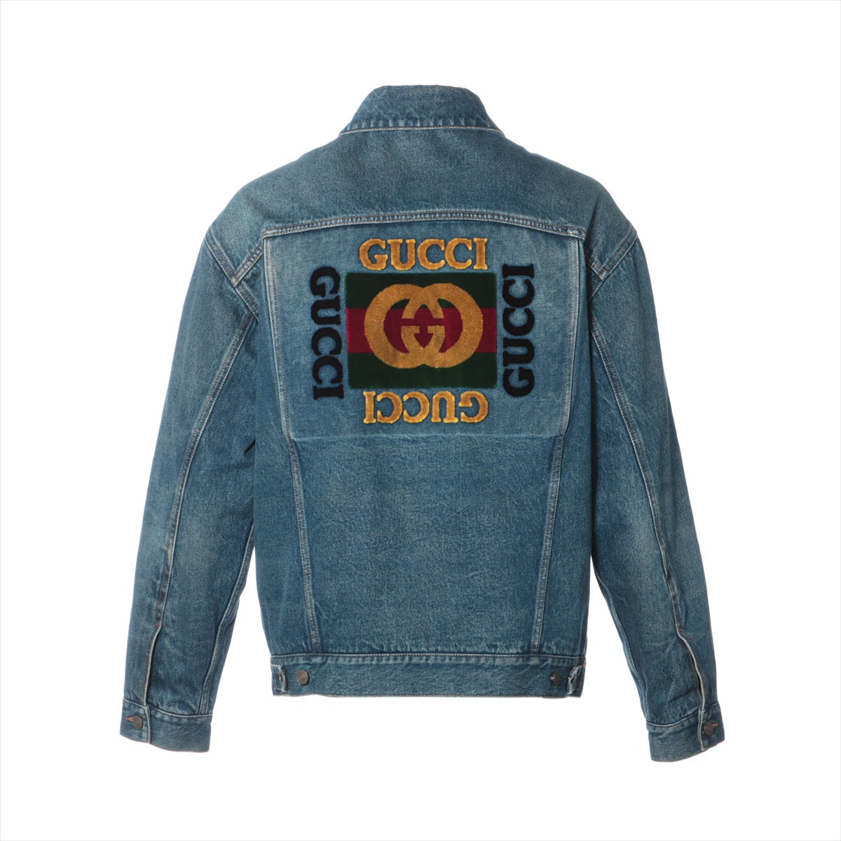 Gucci GG 19SS Cotton Denim Jacket 46 Men Blue 475024 Flocky Logo Over Size