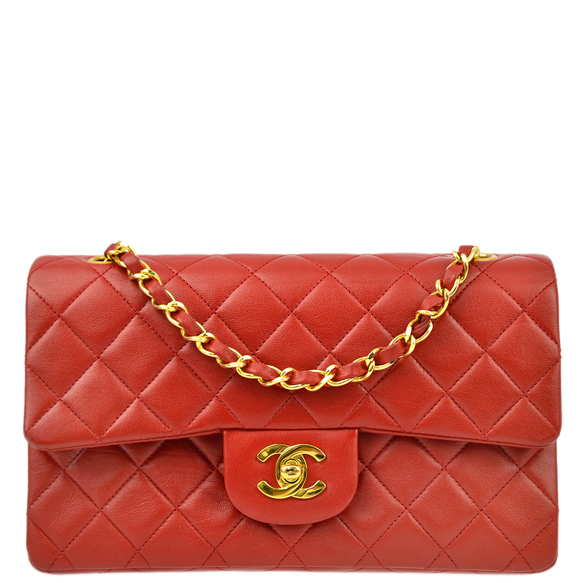 Chanel * Red Lambskin Small Classic Double Flap Shoulder Bag