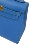 Hermes Blue Courchevel Kelly 20 Sellier 2way Shoulder Handbag