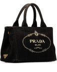 Prada Canapa Mini Triangle Logo Tote Bag 1BG439 Black Canvas  Prada