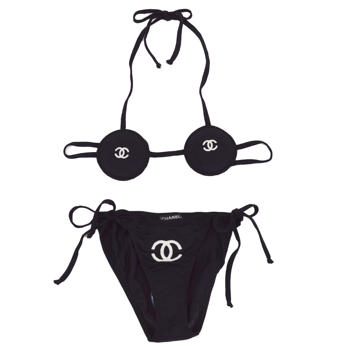 Chanel Black Bikini Swimwear Swimsuit 38 Timeless Vintage