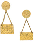 Chanel Gold Bag Dangle Earrings Clip-On 94P