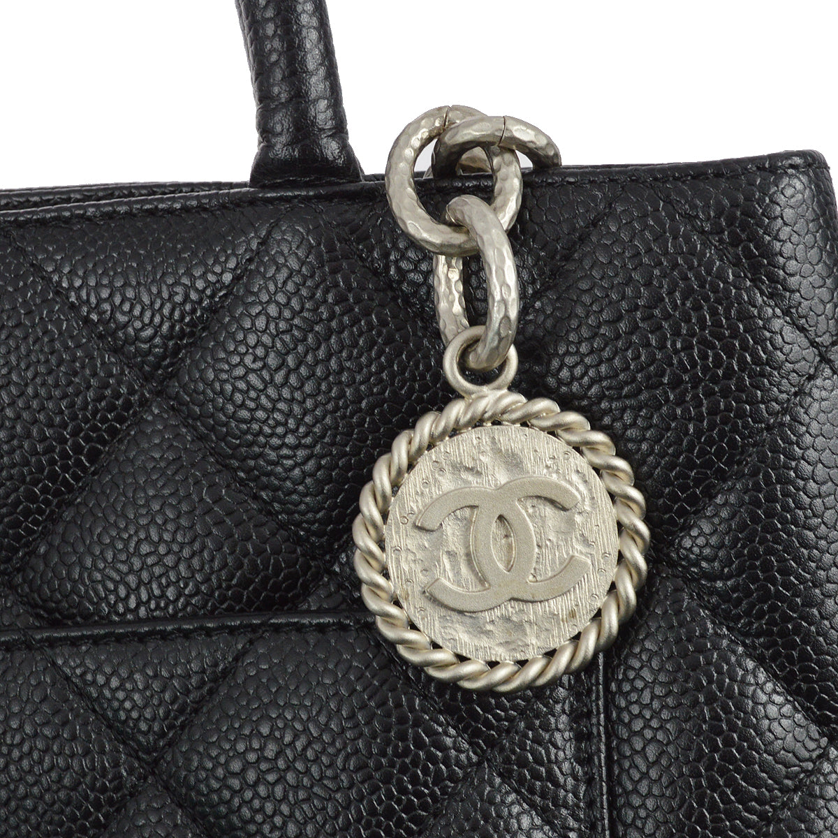 Chanel Black Caviar Medallion Tote Handbag