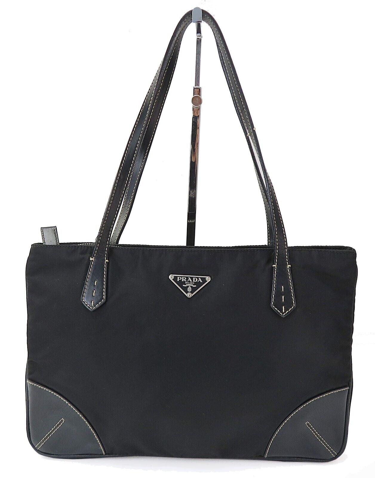 PRADA Milano Black Nylon and Leather Tote Bag