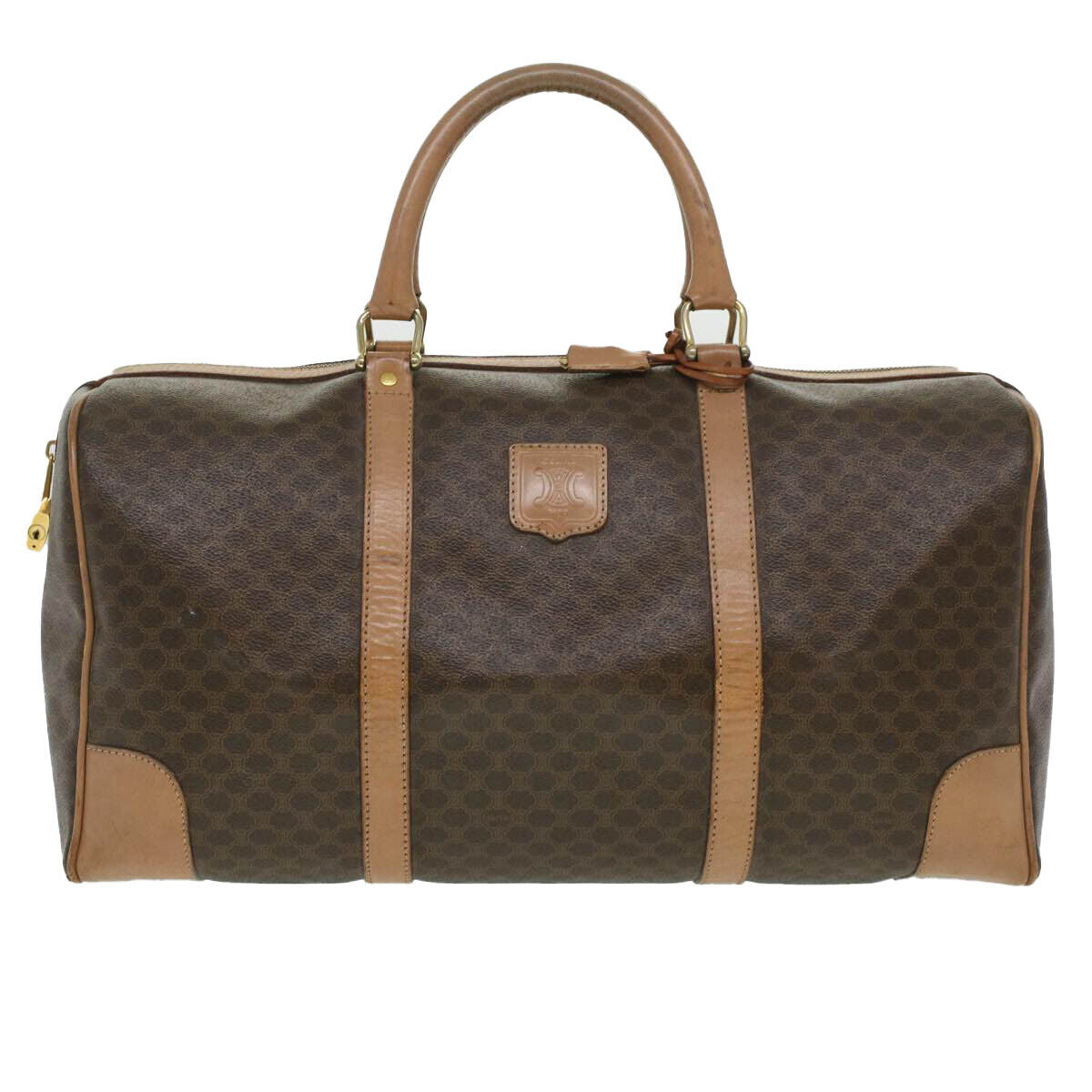 Celine Macadam Dark Brown Beige PVC Leather Boston Bag – Timeless