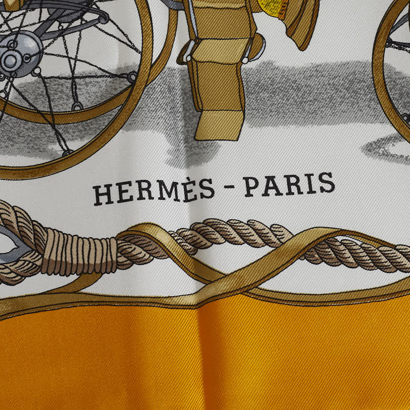 Hermes Carré 90 Bateau A Vapour De Jouffroy Dabbans Steam Boat Scarf Yellow Silk Ladies Hermes