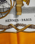 Hermes Carré 90 Bateau A Vapour De Jouffroy Dabbans Steam Boat Scarf Yellow Silk Ladies Hermes