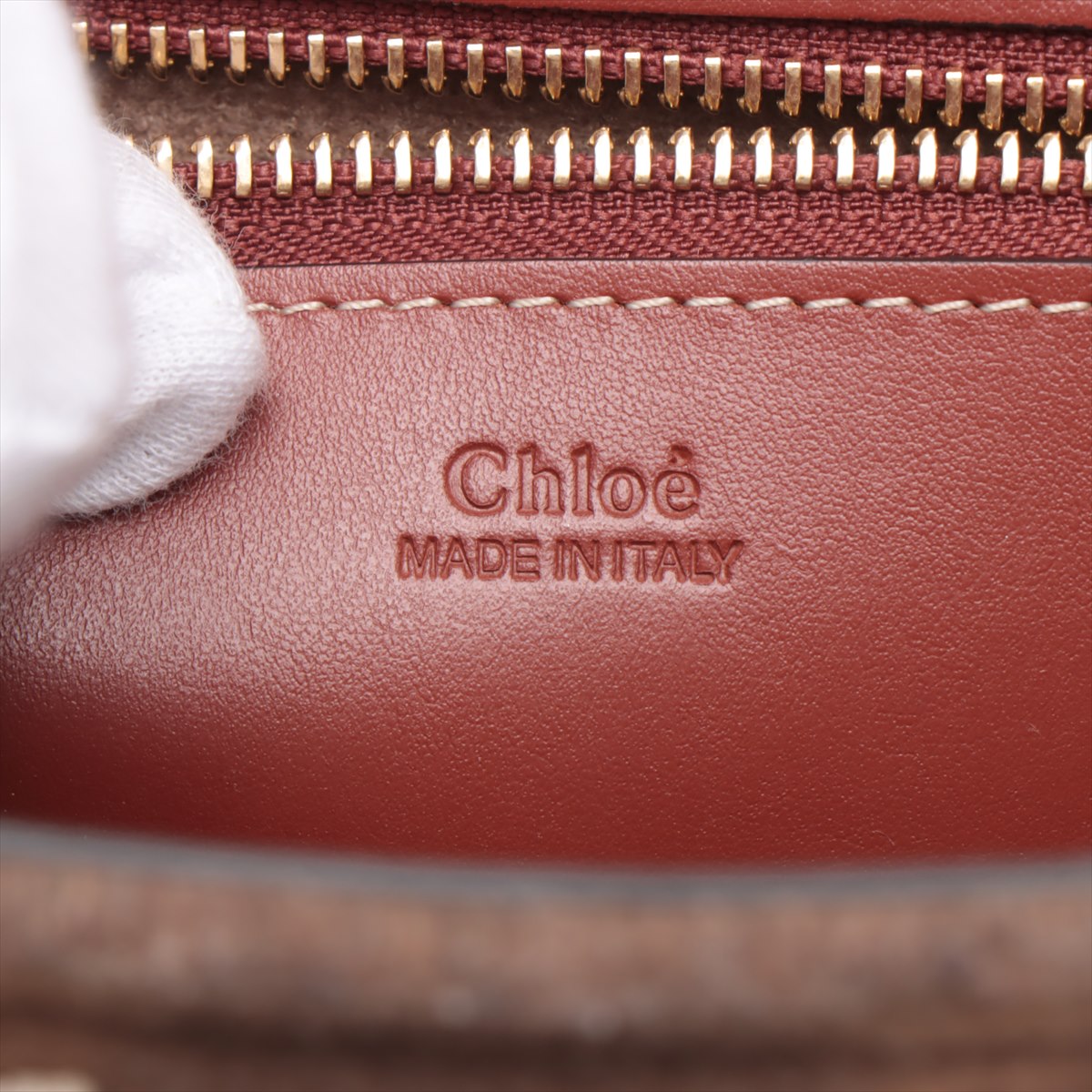 Chloe Woody Small Felt × Leather 2WAY Handbag Brown External Folded