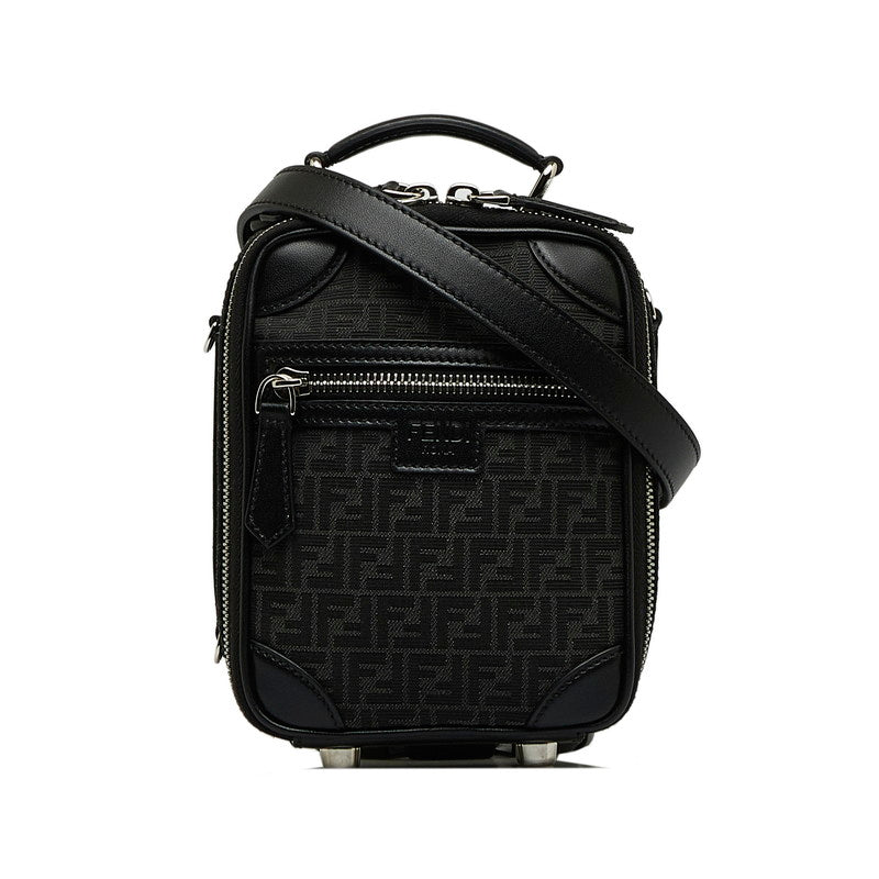 FENDI Mini Crossbody Bag Black Linen Leather 2WAY 7VA542 Black