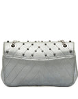 Chanel Chevron Coco Studded Chain Shoulder Bag Silver Leather Women's