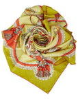 Hermes Carré 90 Paperoles Chariots and Nobles Scarf Green Multicolor Silk Ladies Hermes