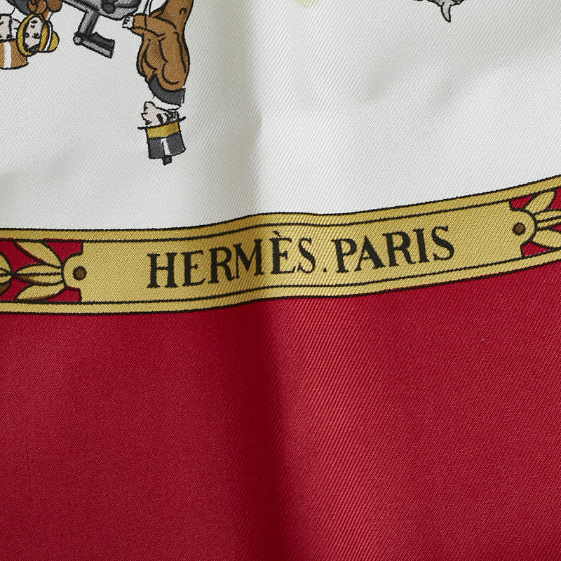 Hermes Carré 90 LA PROMENADE DE LONGCHAMP Walk to the Longchamps Scarf Red Multicolor Silk  Hermes