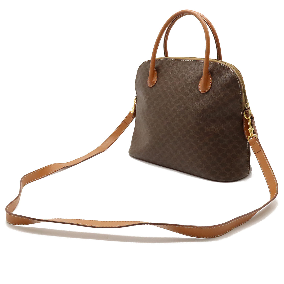 CELINE Brown Macadam Dome outlet 2 way Satchel Hand bag