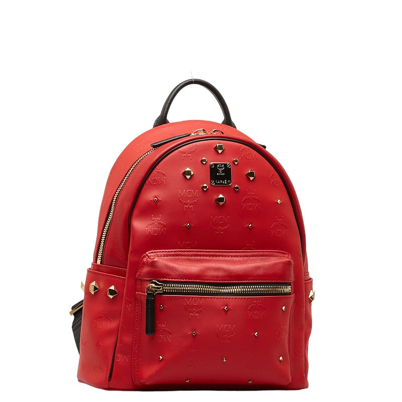 MCM Backpack Studded in Leather Red Timeless Vintage