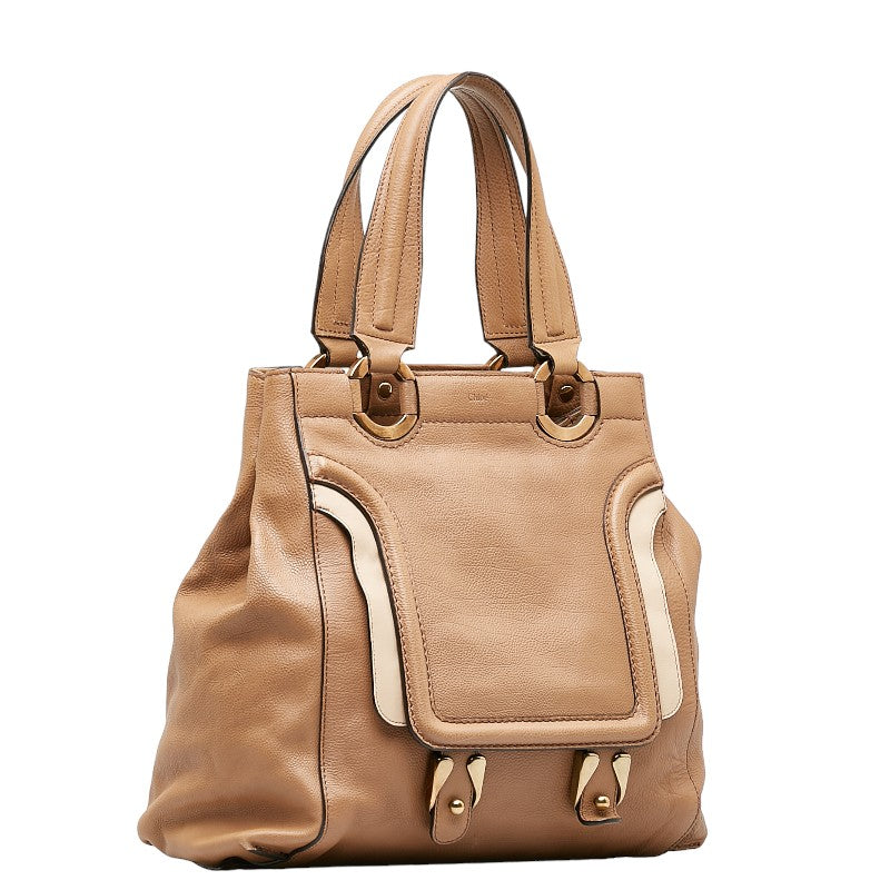 Chloe Logo Handbag Shoulder Bag 2WAY Beige Leather