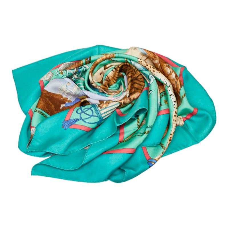 Hermes Carré 90 CHASES EXOTIQUES Exotic Hunting Scarf Green Multicolor Silk  Hermes