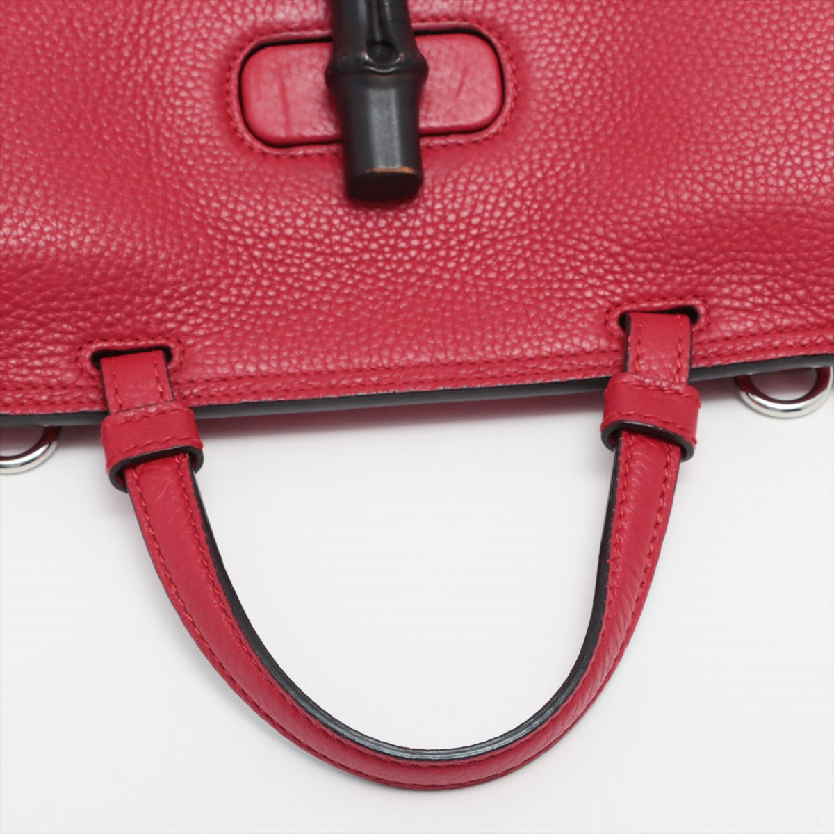 Gucci Bamboo  Leather 2WAY Handbag Red 370831